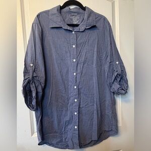 Faded Glory 2X (18W-20W) Chambray Button-Down Shirt in Blue 100% Organic Cotton